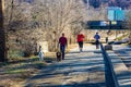 Early Morning Walkers, Runners, Joggers and Dog Walker on the Roanoke River Greenway